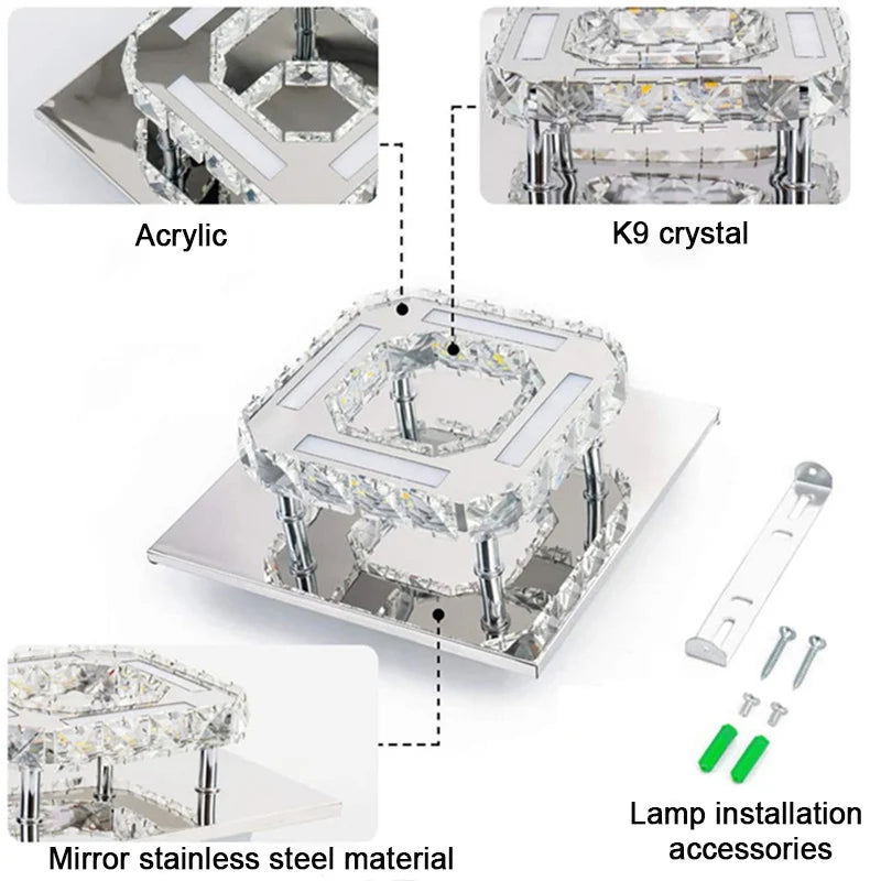 Plafonnier LED en cristal pour décoration intérieure moderne et élégante