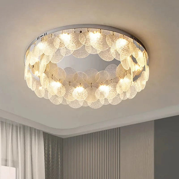 Plafonnier Lumina rond en verre et cristal | Marco Lucetti Or 40cm