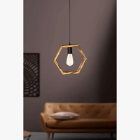 Plafonnier Lustre Bois Hexagonal Rétro Rustique - Modèle Élégant et Authentique | Marco Lucetti