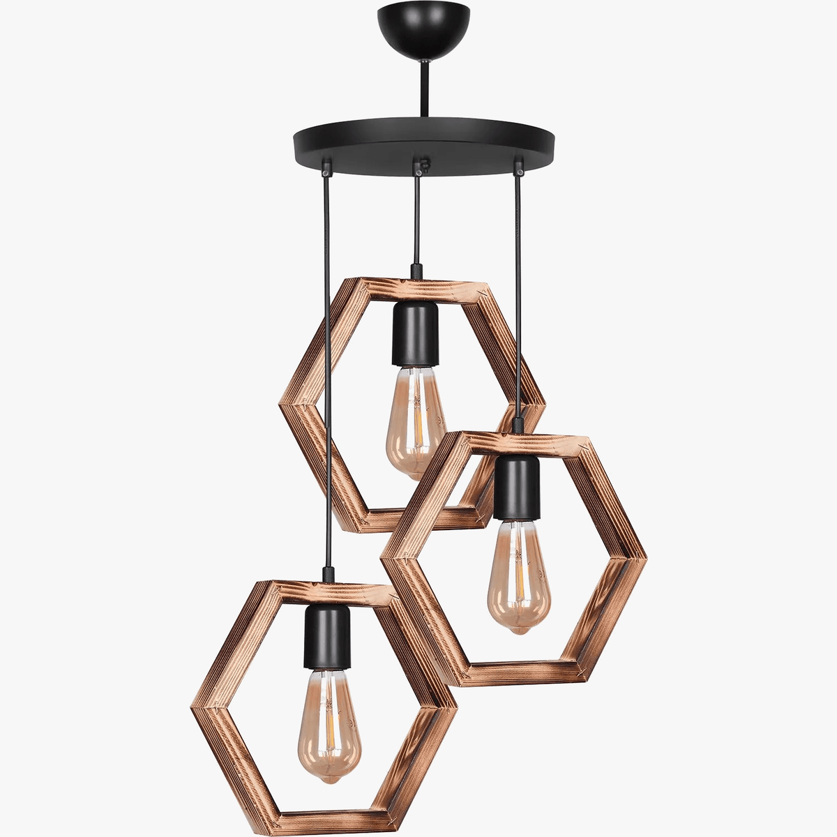 Plafonnier Lustre Bois Hexagonal Rétro Rustique - Modèle Élégant et Authentique | Marco Lucetti