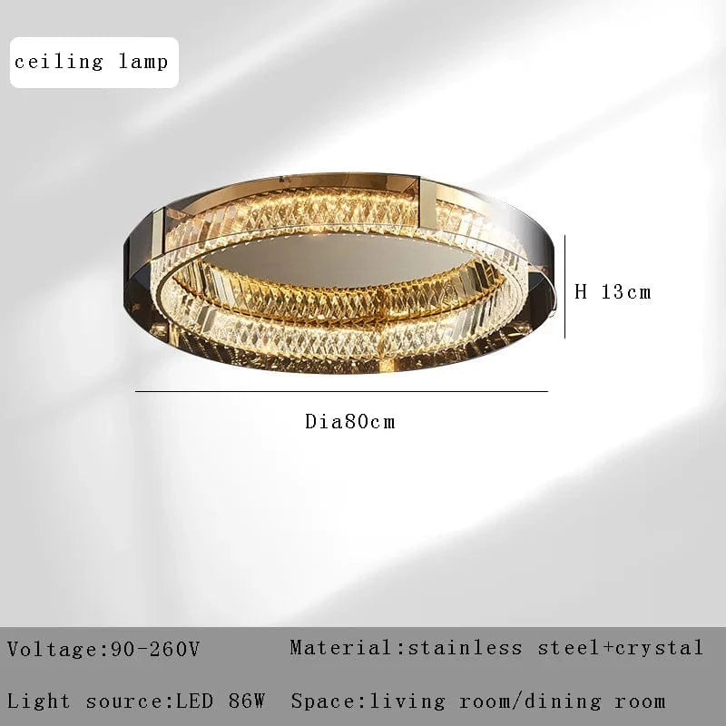 Plafonnier Luxe LED Cristal Rond pour Décoration Intérieure | Marco Lucetti Dia80cm / Or / Lumière chaude