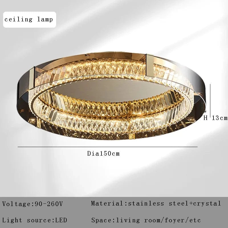 Plafonnier Luxe LED Cristal Rond pour Décoration Intérieure | Marco Lucetti Diamètre150cm / Or / Lumière chaude