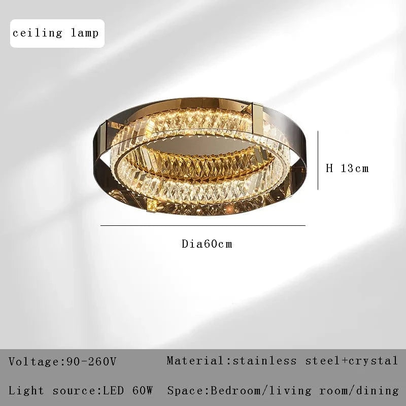 Plafonnier Luxe LED Cristal Rond pour Décoration Intérieure | Marco Lucetti Diamètre60cm / Or / Lumière chaude