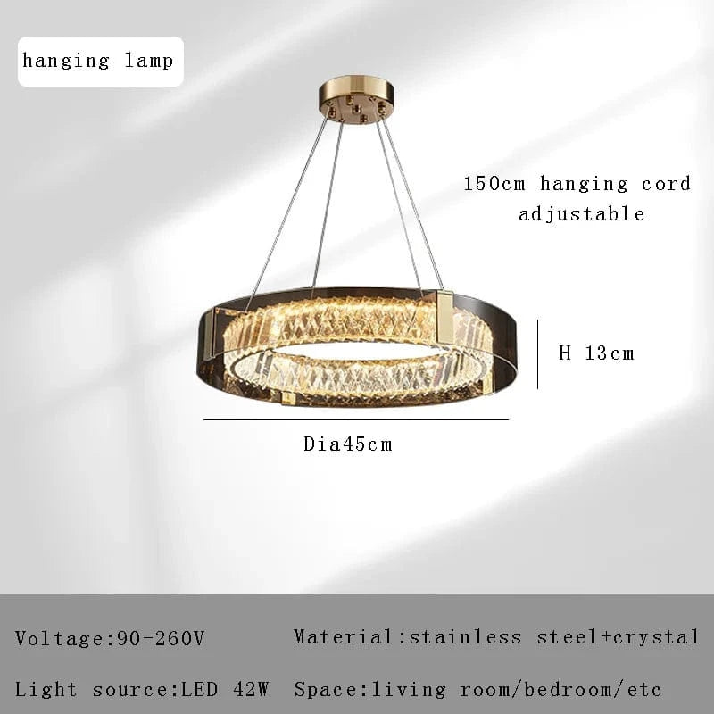 Plafonnier Luxe LED Cristal Rond pour Décoration Intérieure | Marco Lucetti Suspendu 45cm / Or / Lumière chaude