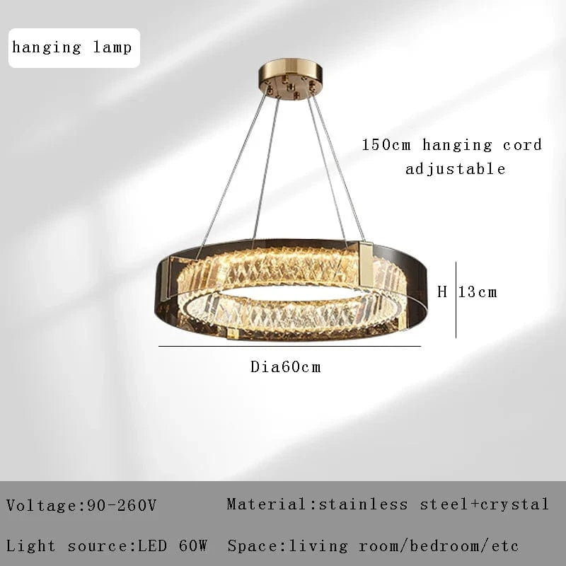 Plafonnier Luxe LED Cristal Rond pour Décoration Intérieure | Marco Lucetti Suspendu 60cm / Or / Lumière chaude