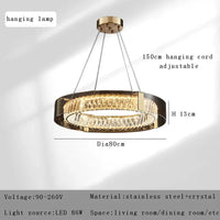 Plafonnier Luxe LED Cristal Rond pour Décoration Intérieure | Marco Lucetti Suspendu 80cm / Argent / Lumière naturelle