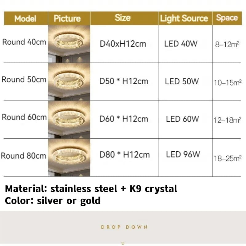 Plafonnier Luxe LED Ronde en Cristal pour Chambre Salon Foyer Salle à Manger | Marco Lucetti
