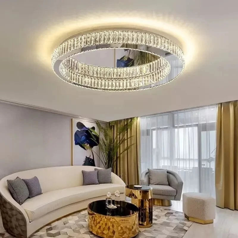 Plafonnier Luxe LED Ronde en Cristal pour Chambre Salon Foyer Salle à Manger | Marco Lucetti Plafonnier chromé 1 / 100cm 112W / Télécommande