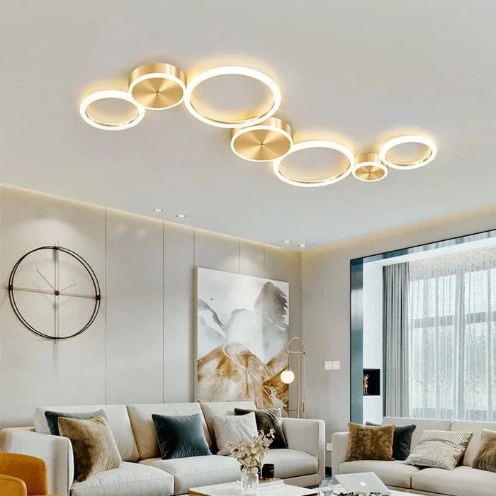 Plafonnier moderne à LED en aluminium | Cercle de lustres dorés | Marco Lucetti