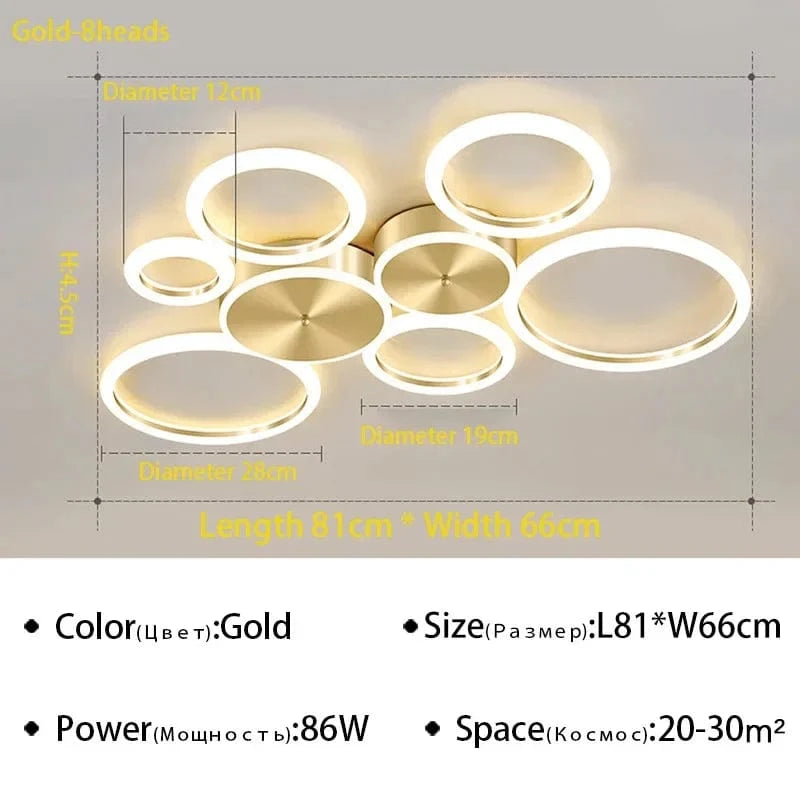 Plafonnier moderne à LED en aluminium | Cercle de lustres dorés | Marco Lucetti Or 8 têtes / Blanc chaud (pas de RC)