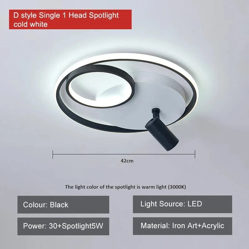 Plafonnier moderne à LEDs avec projecteur intégré en surface | Marco Lucetti D noir blanc froid / CHINE
