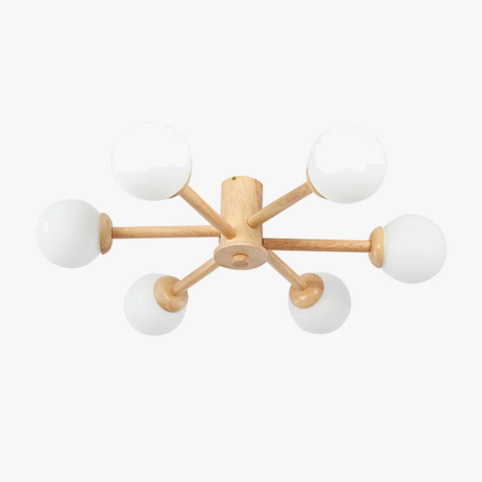 Plafonnier design en bois avec abat-jour en verre