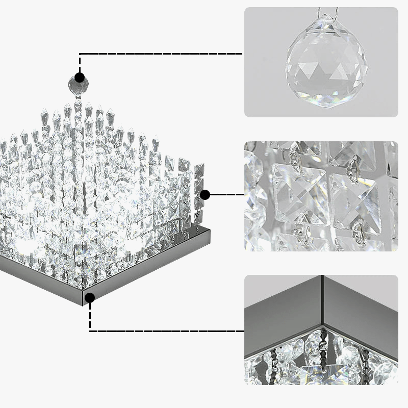 Plafonnier Moderne en Cristal K9 LED Carré pour Décoration à la Maison, Salon et Salle à Manger | Marco Lucetti
