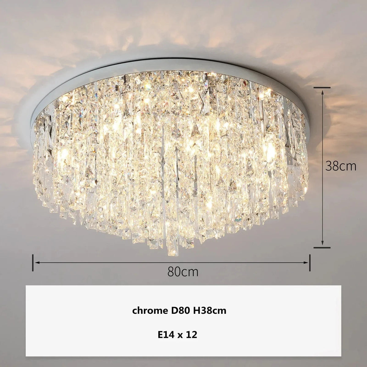 Plafonnier moderne en cristaux E14 - Collection Élégance Cristalline | Marco Lucetti Chromé D80cm 12 lumières / Lumière blanche 6500K