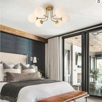 Plafonnier moderne en fer forgé | Lampe de porche avec abat-jour sphérique en verre blanc | Marco Lucetti