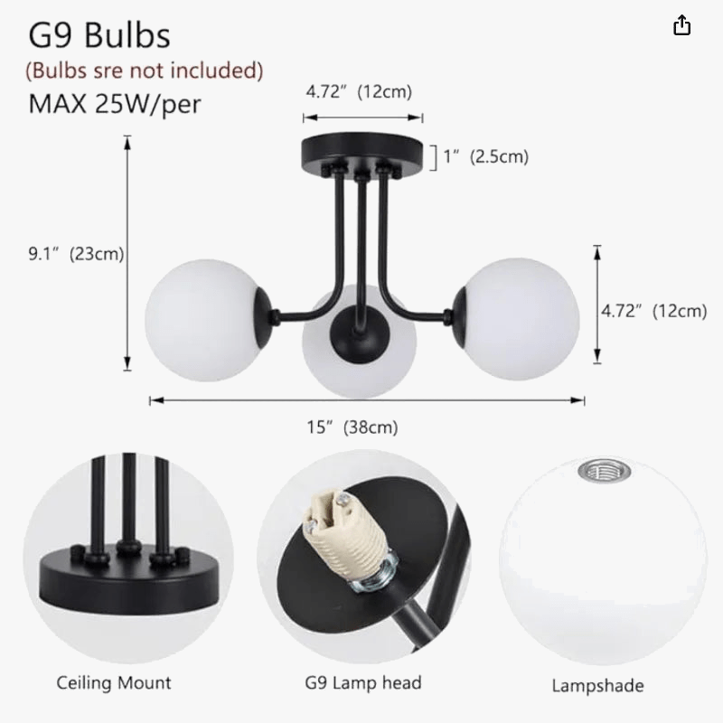 Plafonnier moderne en fer forgé | Lampe de porche avec abat-jour sphérique en verre blanc | Marco Lucetti