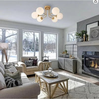 Plafonnier moderne en fer forgé | Lampe de porche avec abat-jour sphérique en verre blanc | Marco Lucetti