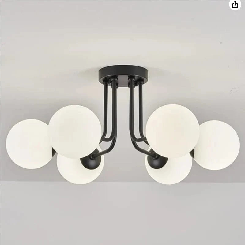 Plafonnier moderne en fer forgé | Lampe de porche avec abat-jour sphérique en verre blanc | Marco Lucetti