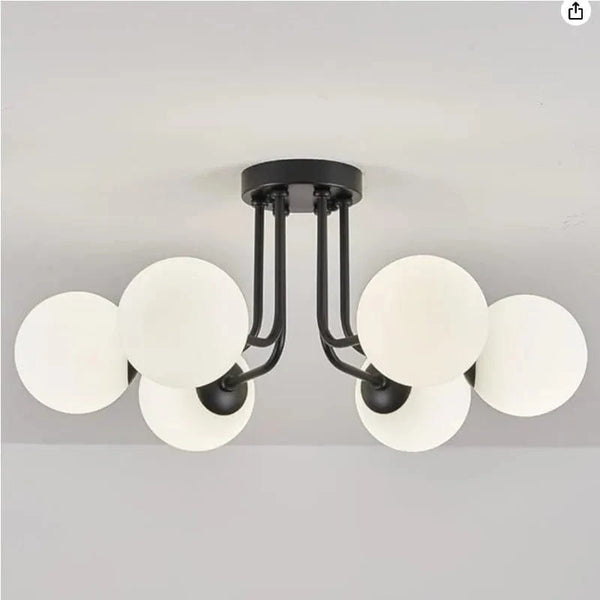 Plafonnier moderne en fer forgé | Lampe de porche avec abat-jour sphérique en verre blanc | Marco Lucetti