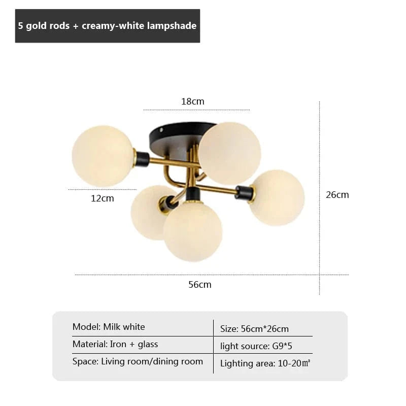 Plafonnier moderne en verre LED pour un salon design | Marco Lucetti 5 têtes Or A / Sans ampoule