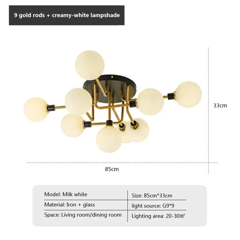 Plafonnier moderne en verre LED pour un salon design | Marco Lucetti 9 têtes Or A / Sans ampoule