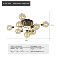 Plafonnier moderne en verre LED pour un salon design | Marco Lucetti 9 têtes Or C / Sans ampoule