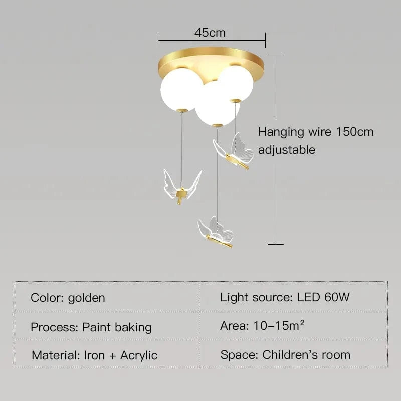 Plafonnier moderne et romantique - Boule papillon magnifique | Marco Lucetti Doré 45CM / Lumière blanche