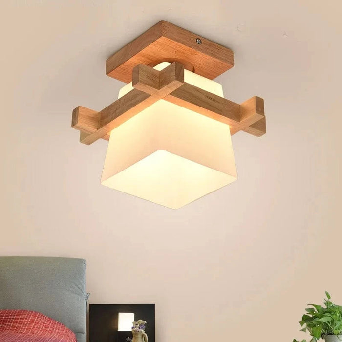 Plafonnier moderne japonais chaleureux pour cottage en bois avec abat-jour en verre | Marco Lucetti