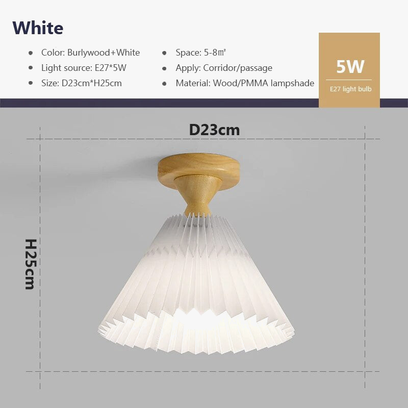 Plafonnier LED Bois et Tissu Plissé
