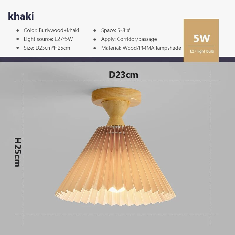 Plafonnier LED Bois et Tissu Plissé
