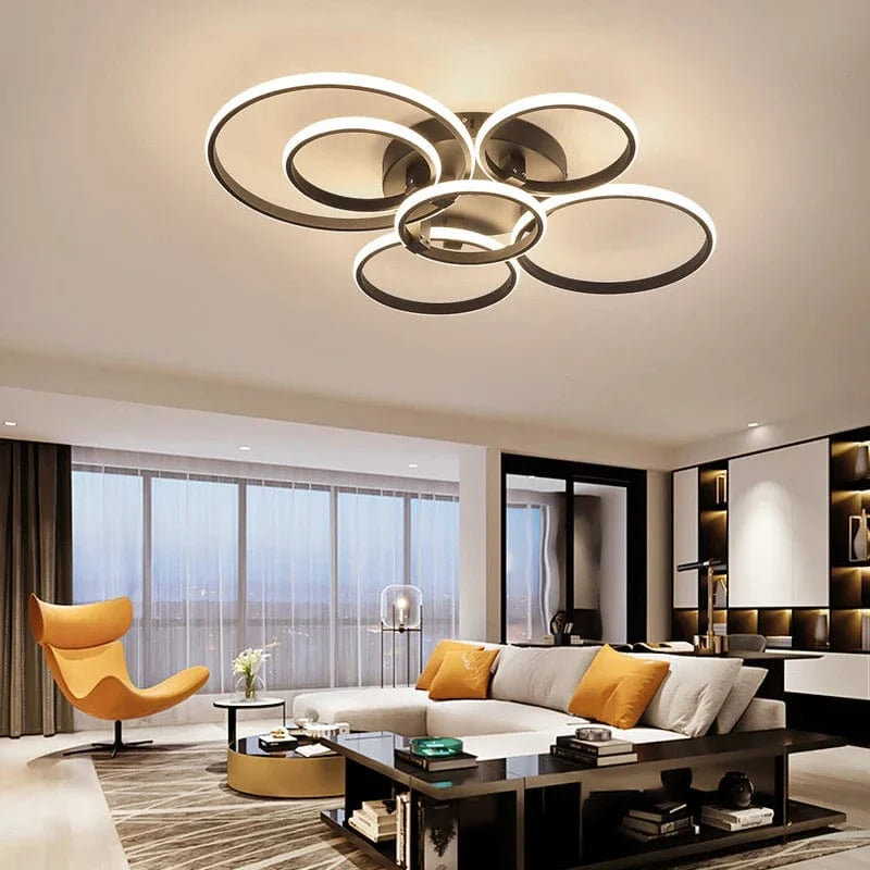 Plafonnier NEO Gleam : Plafond Moderne à LEDs Lumineux avec RC Dimmable – Cercle Anneaux Designer pour Salon et Chambre | Marco Lucetti