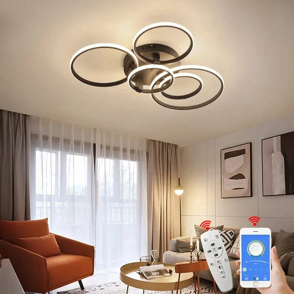 Plafonnier NEO Gleam : Plafond Moderne à LEDs Lumineux avec RC Dimmable – Cercle Anneaux Designer pour Salon et Chambre | Marco Lucetti