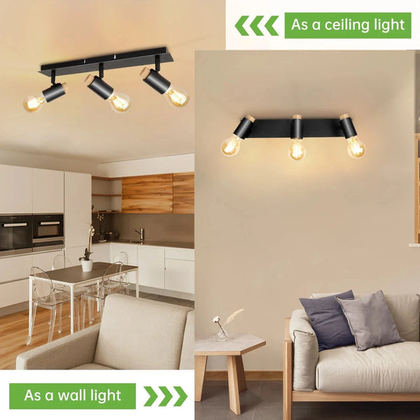 Plafonnier Noir Bois Rotatif Spot Luminaire Plafond  | Marco Lucetti