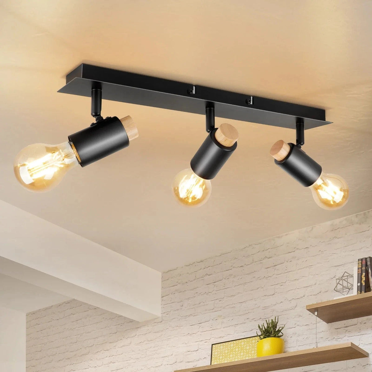 Plafonnier Noir Bois Rotatif Spot Luminaire Plafond  | Marco Lucetti