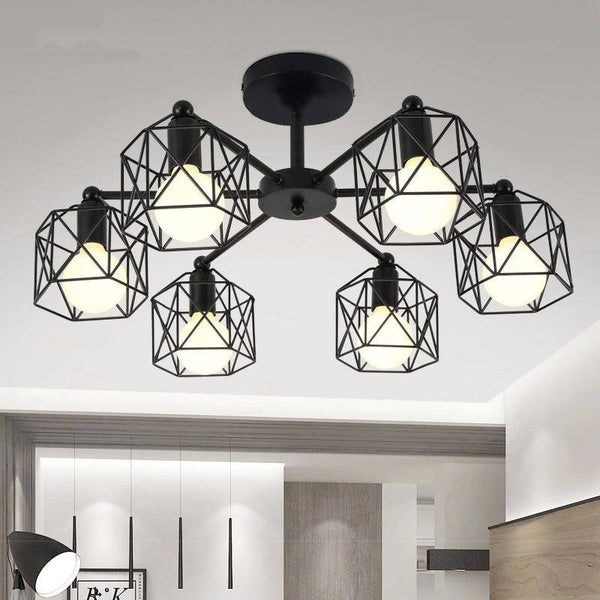 Plafonnier Noir Vintage avec Lampes en Cage | Marco Lucetti