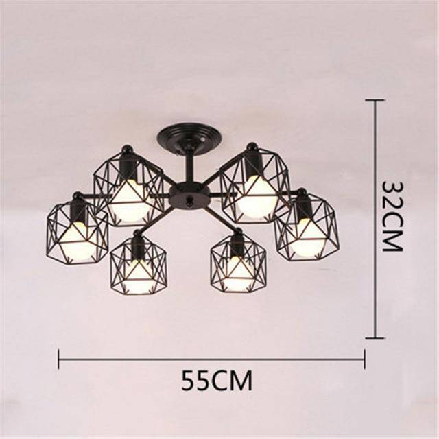 Plafonnier Noir Vintage avec Lampes en Cage | Marco Lucetti 6 lampes