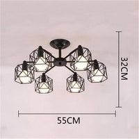 Plafonnier Noir Vintage avec Lampes en Cage | Marco Lucetti 6 lampes