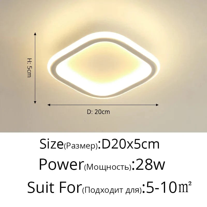 Plafonnier nordique à LED pour allée ronde - Dia 25cm - Design créatif - Idéal pour la cuisine et l'intérieur de la maison | Marco Lucetti Carré Blanc / Blanc chaud