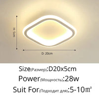 Plafonnier nordique à LED pour allée ronde - Dia 25cm - Design créatif - Idéal pour la cuisine et l'intérieur de la maison | Marco Lucetti Carré Blanc / Blanc chaud