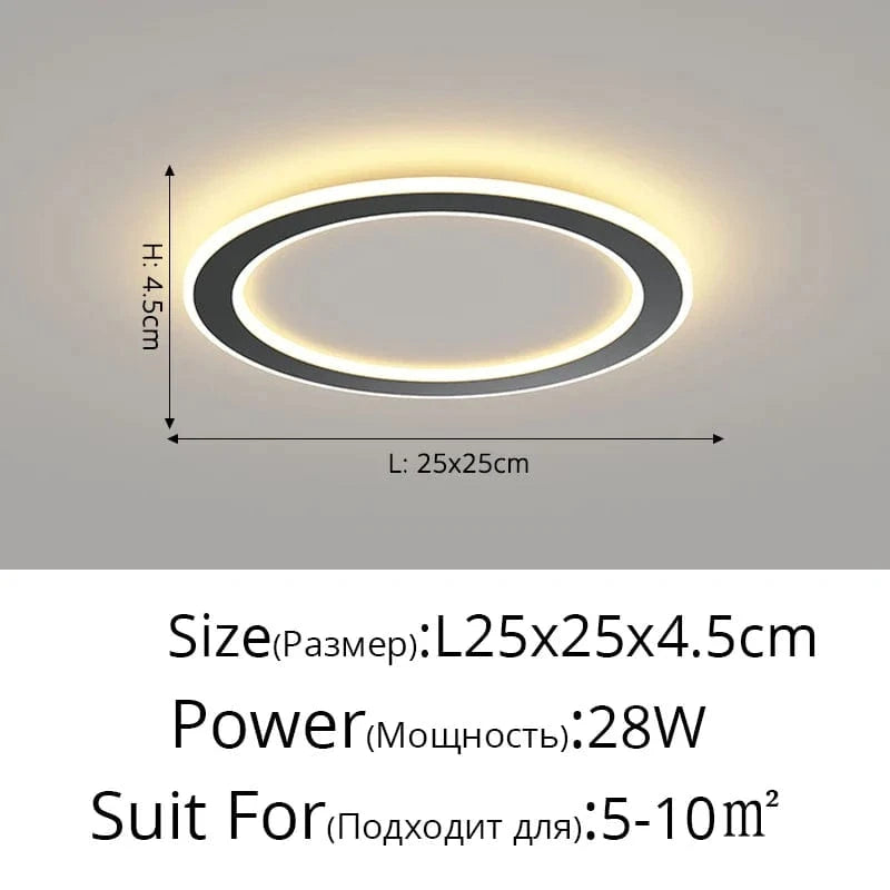 Plafonnier nordique à LED pour allée ronde - Dia 25cm - Design créatif - Idéal pour la cuisine et l'intérieur de la maison | Marco Lucetti Noir style B / Blanc chaud