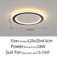 Plafonnier nordique à LED pour allée ronde - Dia 25cm - Design créatif - Idéal pour la cuisine et l'intérieur de la maison | Marco Lucetti Noir style B / Blanc chaud