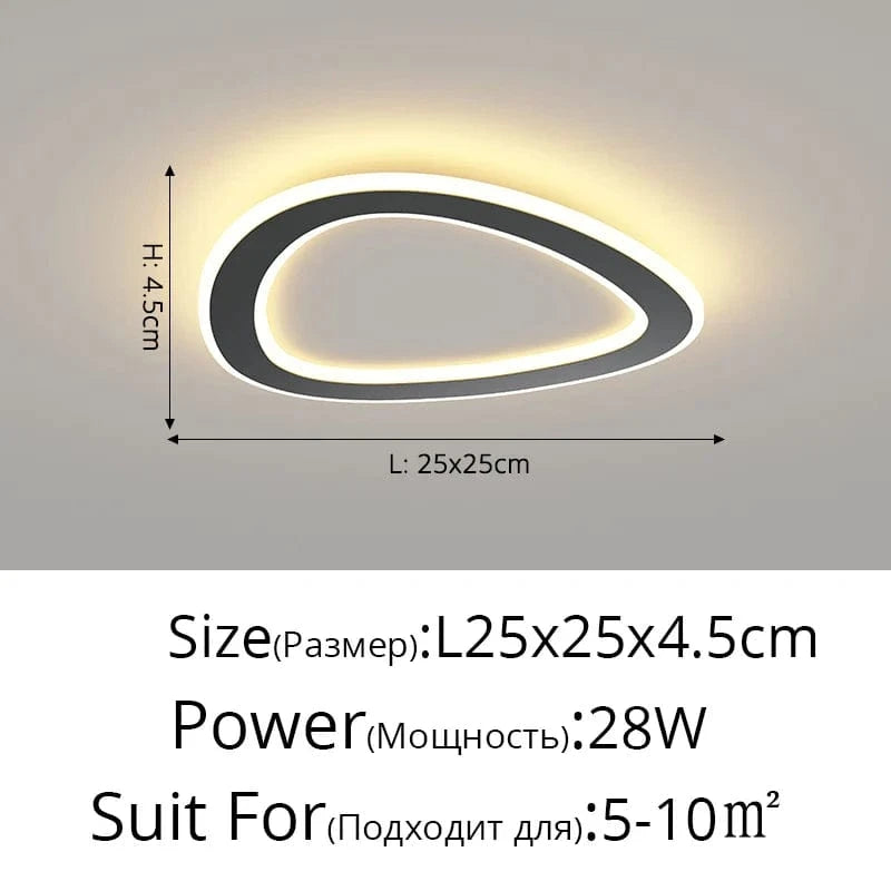 Plafonnier nordique à LED pour allée ronde - Dia 25cm - Design créatif - Idéal pour la cuisine et l'intérieur de la maison | Marco Lucetti Noir style C / Blanc chaud