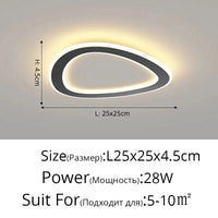 Plafonnier nordique à LED pour allée ronde - Dia 25cm - Design créatif - Idéal pour la cuisine et l'intérieur de la maison | Marco Lucetti Noir style C / Blanc chaud