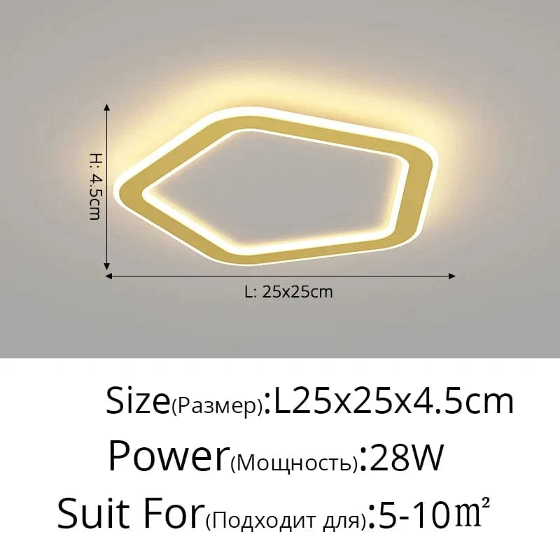 Plafonnier nordique à LED pour allée ronde - Dia 25cm - Design créatif - Idéal pour la cuisine et l'intérieur de la maison | Marco Lucetti Style doré A / Blanc chaud