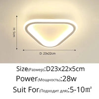 Plafonnier nordique à LED pour allée ronde - Dia 25cm - Design créatif - Idéal pour la cuisine et l'intérieur de la maison | Marco Lucetti Triangle blanc / Blanc chaud