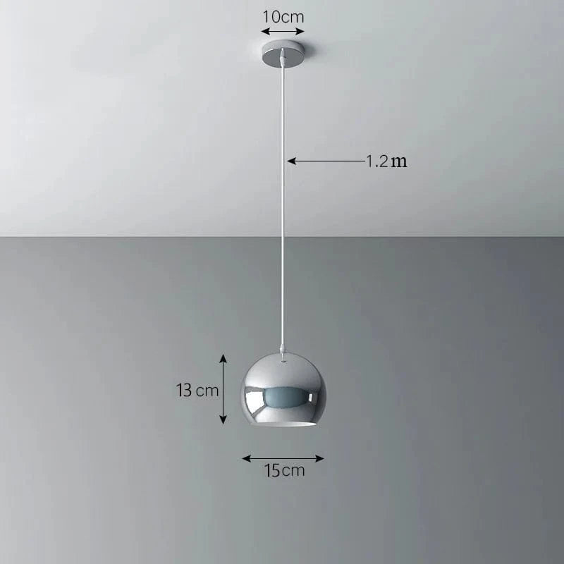 Plafonnier nordique argenté Globe boule miroir, lampe suspendue en fer  | Marco Lucetti D1 / Blanc chaud 3000K