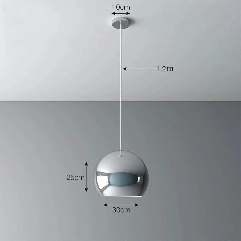 Plafonnier nordique argenté Globe boule miroir, lampe suspendue en fer  | Marco Lucetti D4 / Blanc chaud 3000K