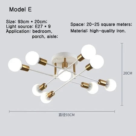 Plafonnier nordique branches multi tête design moderne - Édition stylée | Marco Lucetti Modèle E