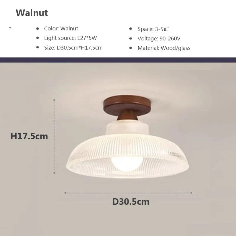 Plafonnier nordique en bois avec lampe en verre dépoli - Idéal pour le salon, la chambre ou le balcon | Marco Lucetti B30.5 / Blanc froid - Pas de RC