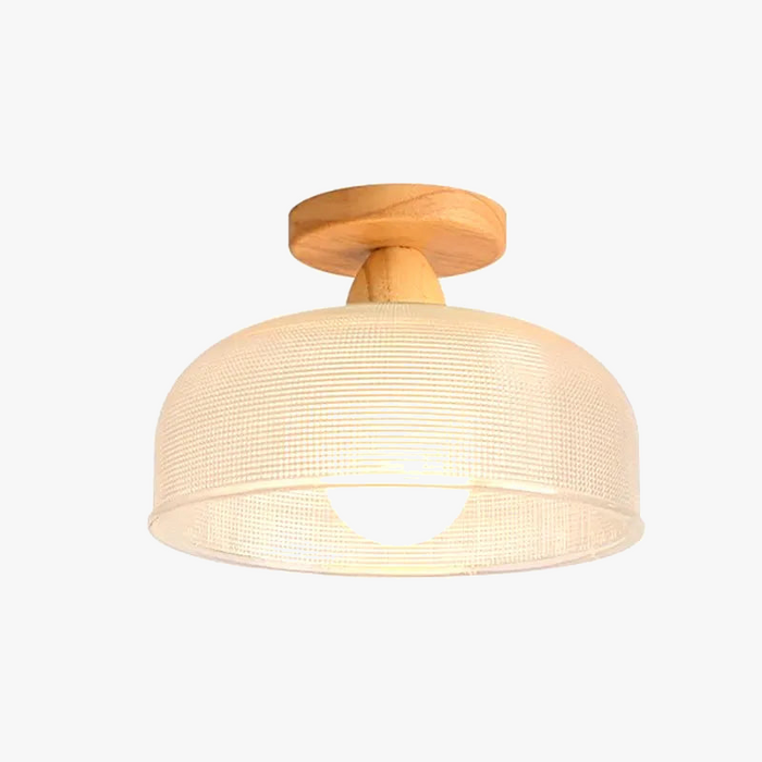 Plafonnier nordique en bois avec lampe en verre dépoli - Idéal pour le salon, la chambre ou le balcon